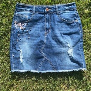 Jean Skirt w\ bead design on the side